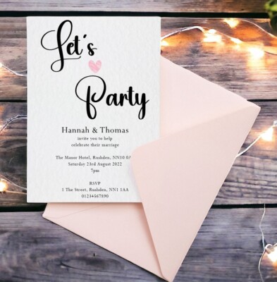 10 Hochzeitseinladungen / Abend Empfang Partyeinladungen personalisiert & handgefertigt
