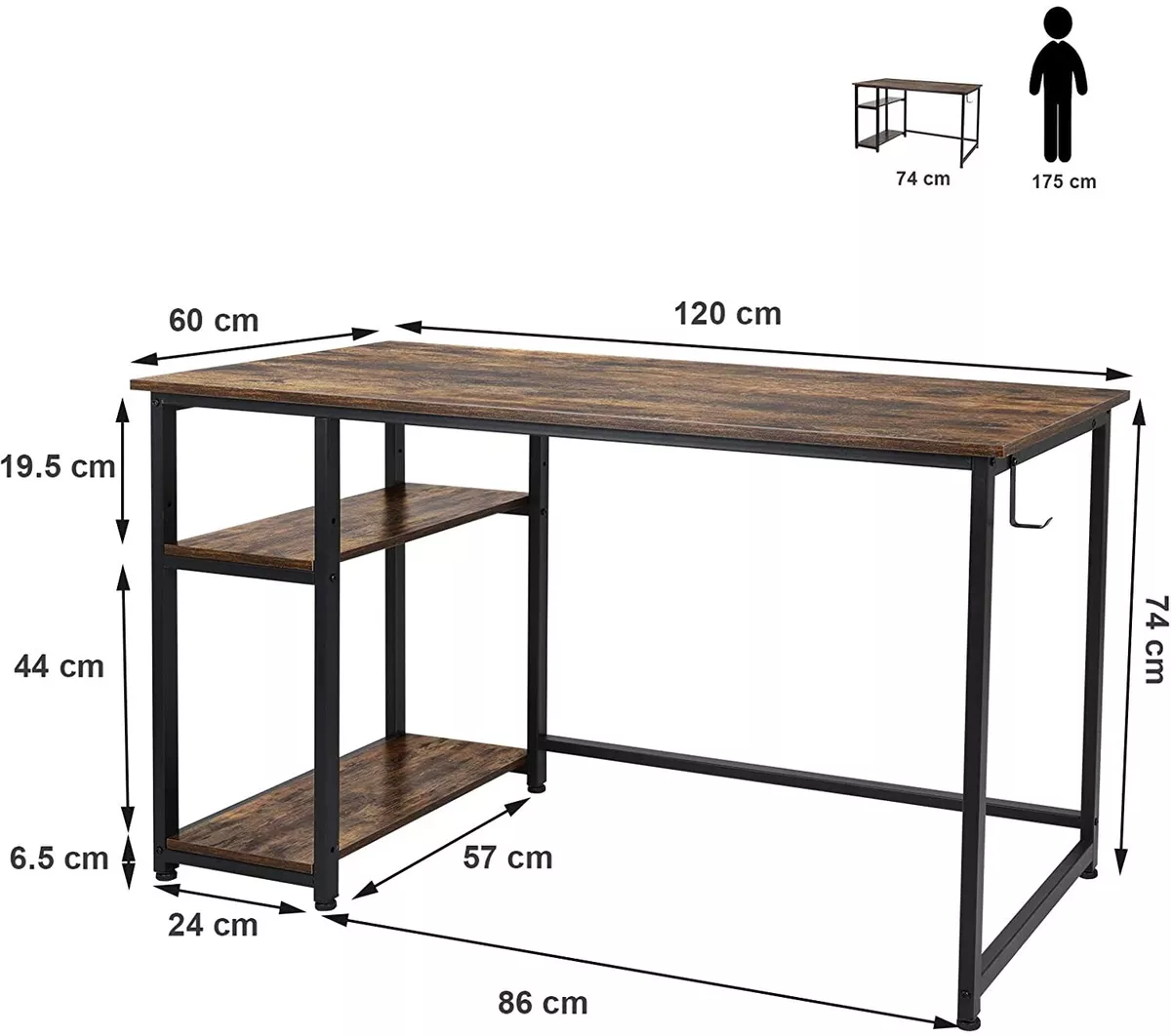 Computer Desk Home Office Table with 2 Shelves 47 inch Writing Desk with Storage