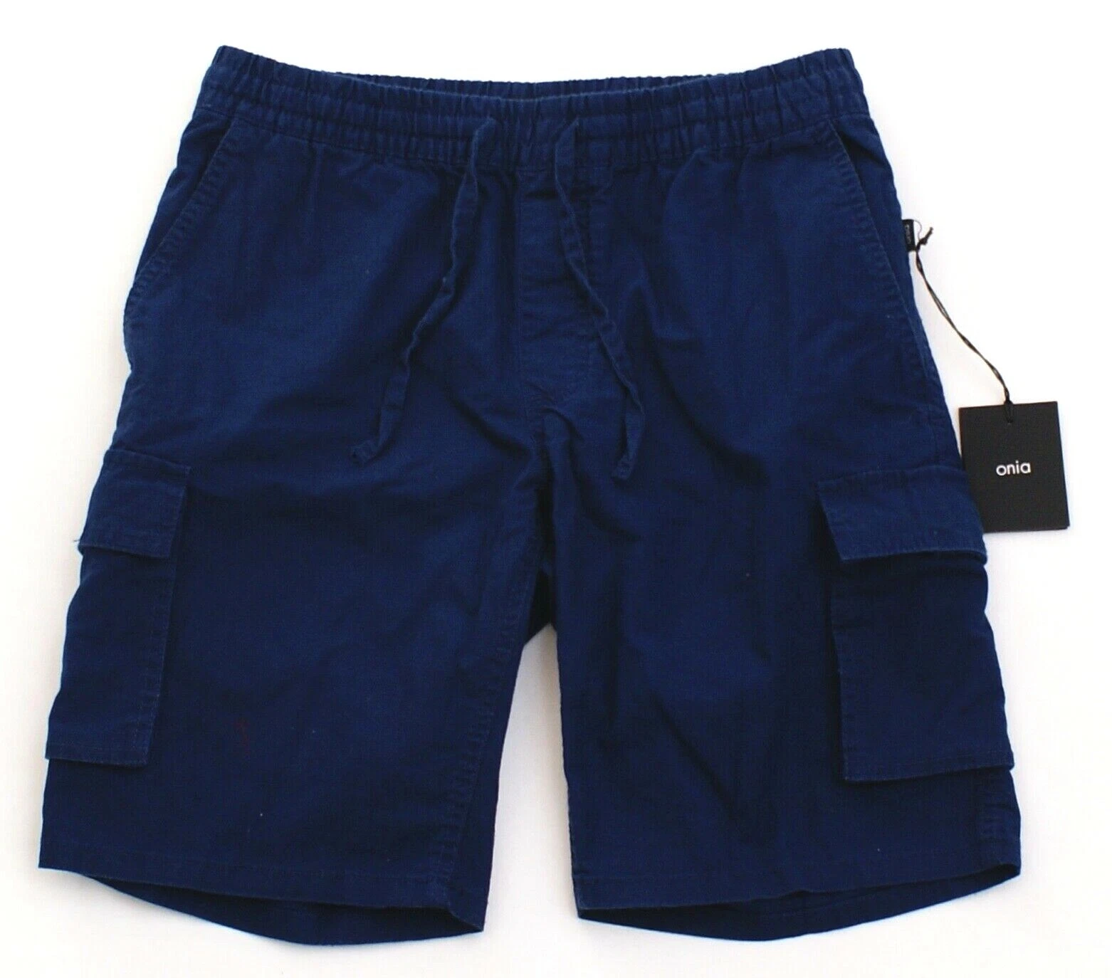 Onia Navy Blue Tom Cargo Shorts Cotton Linen Blend Drawstring Shorts Men's NWT