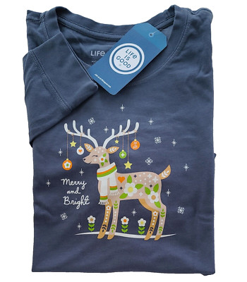 Life Is Good LS Shirt Crusher Tee MERRY AND BRIGHT DEER Winter 52in Womens XXL