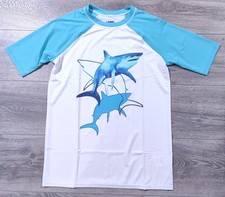 Lands End Shirt Boys X-Large 14-16 White Shark Rash Guard Swim Shirt Kids