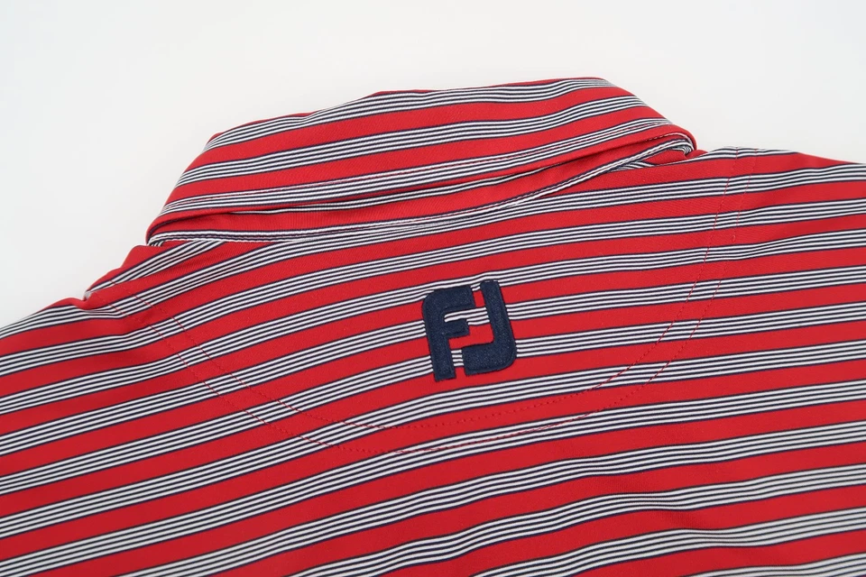 Footjoy Para Hombres XL Rojo Negro Blanco Rayas Golf Rendimiento Polo Manga Corta Foto 4 de 4