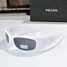 PRADA SPRA14 Wraparound Sunglasses White Frame Gray Lens 60-18 NEW WITH BOX