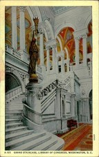 Grand Staircase Library of Congress Washington DC Vintage Postcard A-155