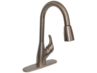 Ez-Flo Eastman Gooseneck Pull Out Kitchen Faucet, Manual, 8'' Mount, 1 Hole 10389