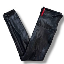 Spanx Women's Black Faux Leather Shimmer Pull On Leggings Size XL XLarge