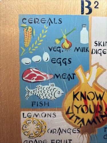 Wooden Nevco Cutting Board, 1959, “KNOW YOUR VITAMINS” Mid Century Modern ~ VTG - Picture 7 of 12