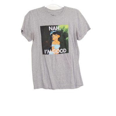 Disney Jasmine ''Nah. Im Good'' Graphic Gray T-Shirt Crew Neck Short Sleeve Womens