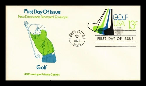 US COVER FIRST DAY OF ISSUE EMBOSSED STAMPED GOLF ENVELOPE PRIVATE CACHET