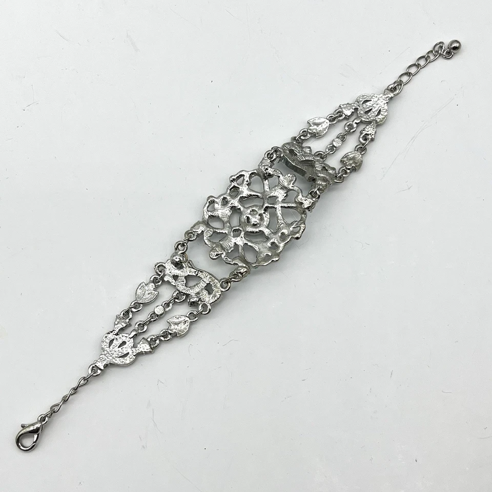 Pulsera de filigrana azul bebé intrincada tono plata se adapta a muñeca de 7" Foto 4 de 4