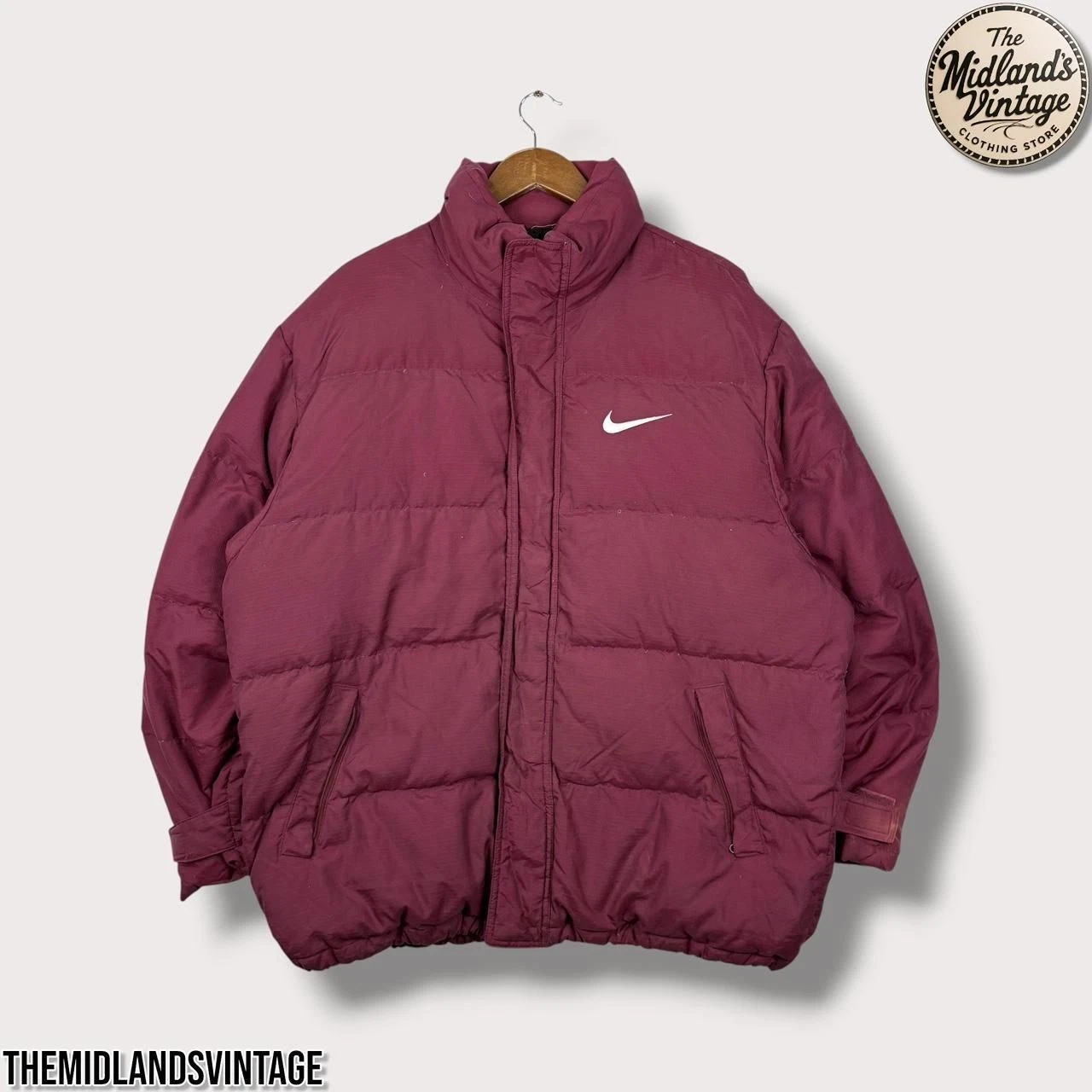Vintage Nike puffer jacket men’s L to XL burgundy red 90s puffer coat winter