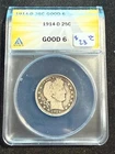 1914 D BARBER HEAD QUARTER ANACS G 6 419