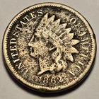 1862 Indian Head Cent 1c Penny, Very Good VG Details - Env Damage