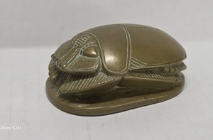 Egyptian Brass Scarab Beetle Paperweight with Hieroglyphics