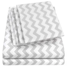 Luxurious 6 Piece Chevron Gray Bed Linen Set With Elastic Straps And Pillowcases