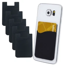 5x Black Silicone Phone Wallet Card Holder Adhesive Pocket Sticker