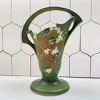 Roseville Snowberry Green 1947 Mid Century Modern Pottery Ceramic Basket 1BK-10