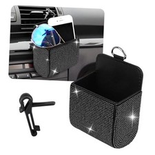 Car Vent Storage Organizer, Rhinestone Car Air Vent Leather Storage Black