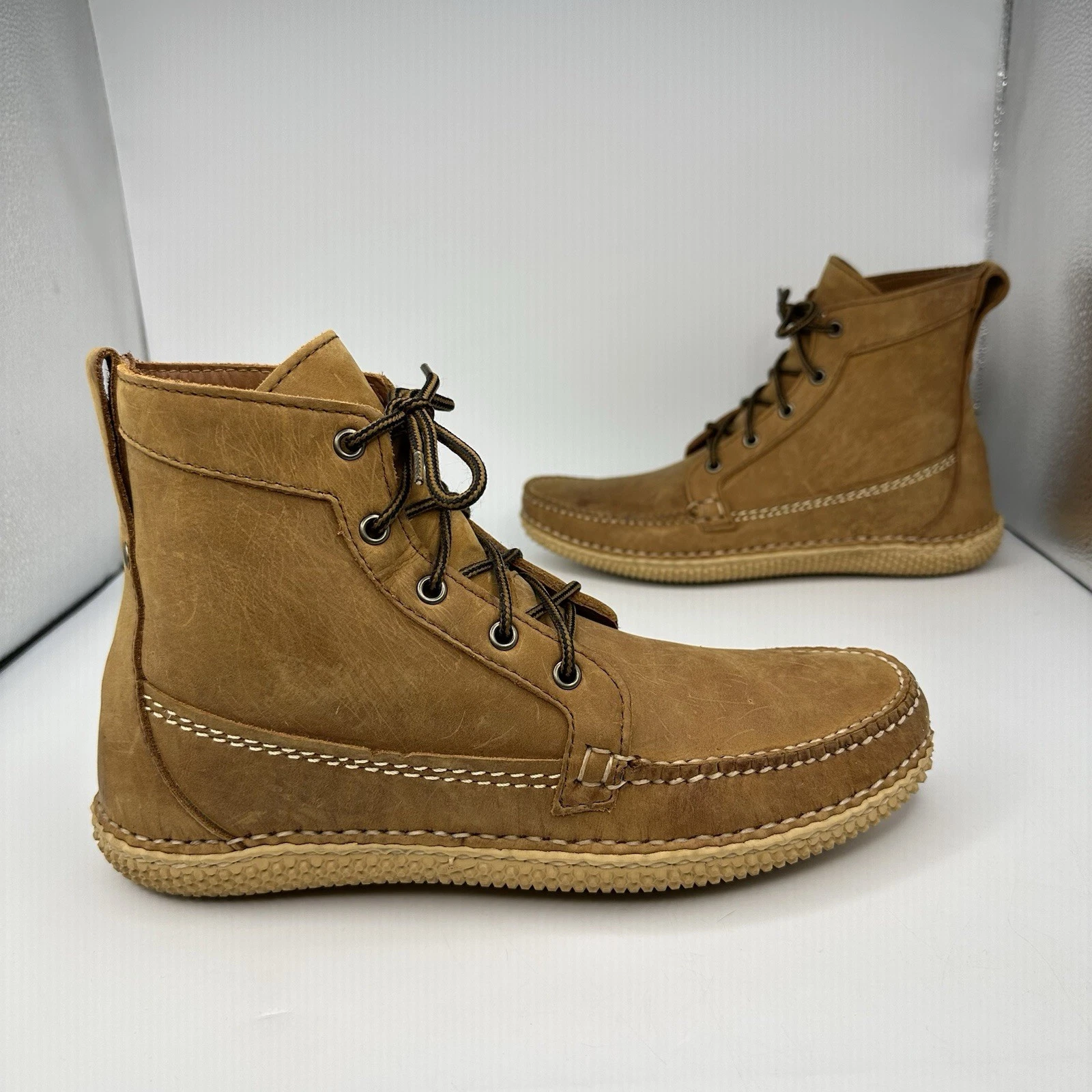 Quoddy-Camp Boot Leather Men 10.5 C Moccasin Vibram Lace Up Tan
Opens in a new window or tab