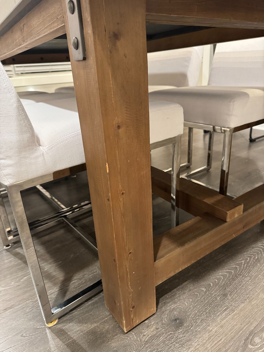 RH Restoration Hardware Dining Table & Metal & Fabric Chairs