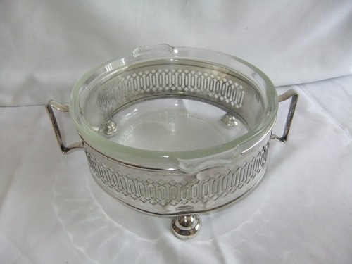 Vintage Silver Plate Fretted Holder with Glass Bowl, Yeoman, Birmingham. 8x17 cm - Picture 2 of 12