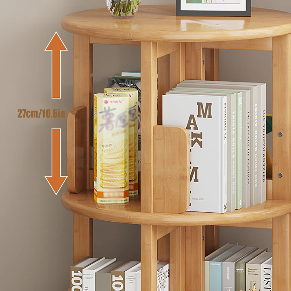 Mesitas de noche giratorias 360° de 2 niveles mesita de noche estantería con ruedas Foto 3 de 4