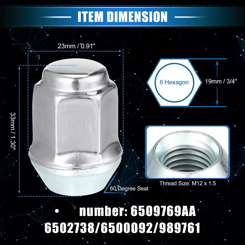20x M12-1.50 Front & Rear Dometop Wheel Lug Nut for Jeep Chrysler Dodge Caravan Foto 4 de 4