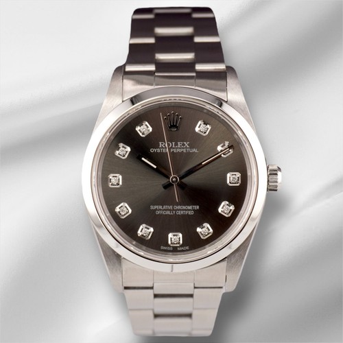 Rolex 34mm Oyster Perpetual Grey Diamond Dial Stainless Steel ...