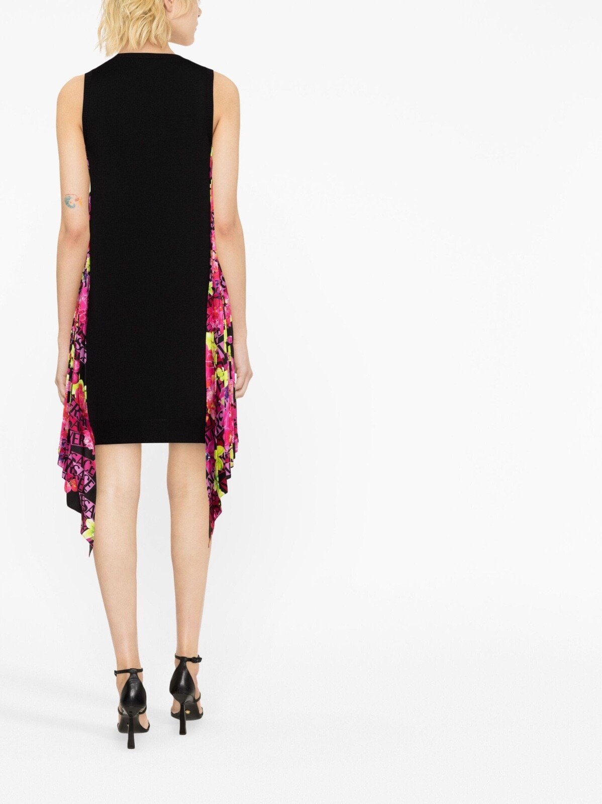 NWT Versace Orchid Logo Side Crepe Pleated Black Wool Knit Dress 38 US 2 $2350 image 4