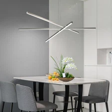 48" Modern Chrome Linear Chandelier Ceiling Pendant Light Dimmable Lamp Fixtures