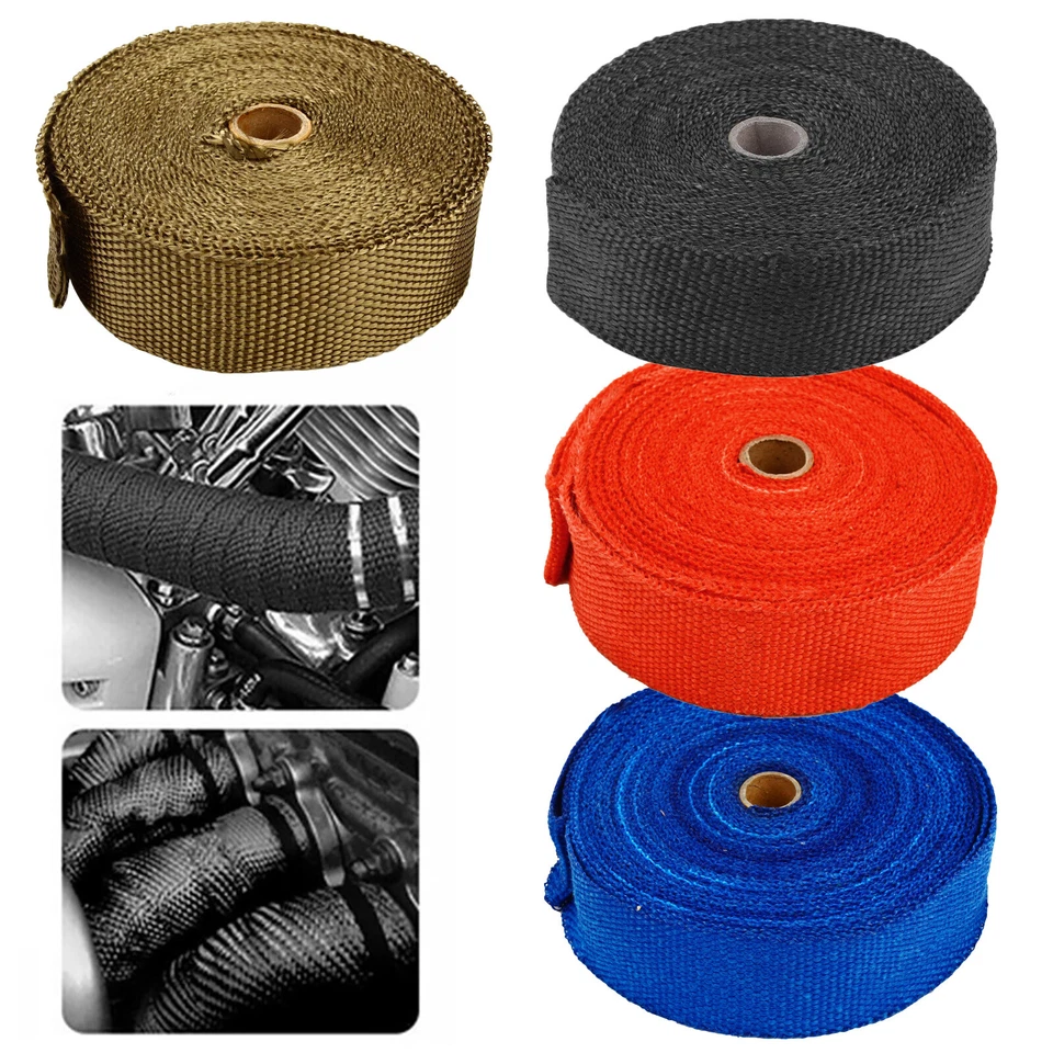 Cinta de envoltura térmica de tubo de escape de fibra de vidrio con rollo de 2" 50 pies negra + kit de lazos Foto 2 de 4