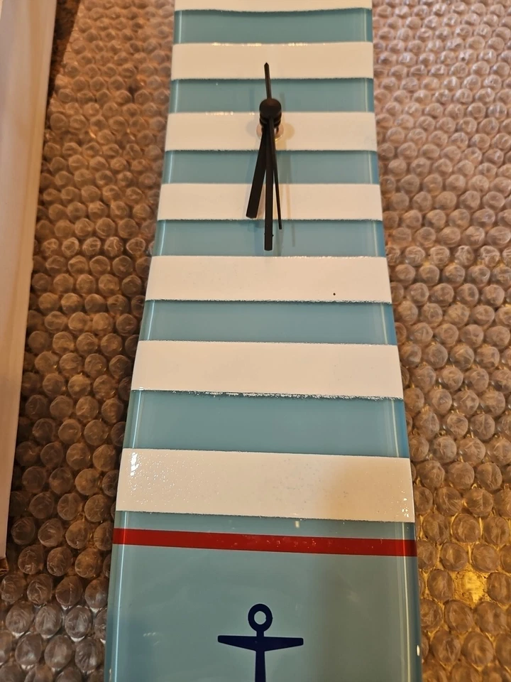 Nuevo en caja Reloj de Pared River City Cristal 16x4" Azul Blanco Diseño Náutico Hungría NUEVO Foto 4 de 4