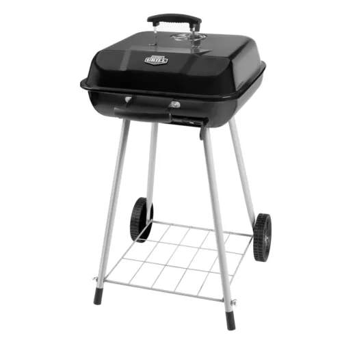 17.5" Square Steel Charcoal Grill with Wheels, Black, New