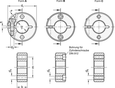 Aluminium-Stellring, Geschlitzt – Innendurchmesser 25 Mm, Mit Zylinderschraube DIN 912-A2