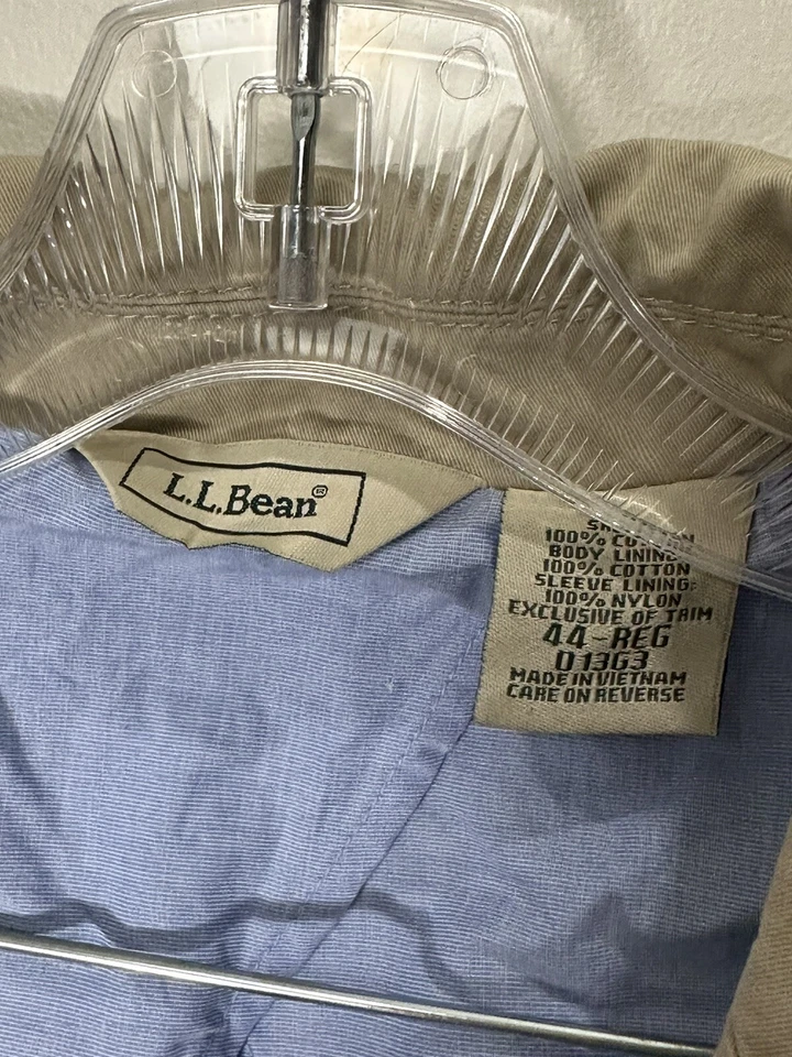 LL Bean Sport Coat Blazer Mens 44 Regular Khaki Padded Shoulders Pockets Cotton - Image 2 of 4