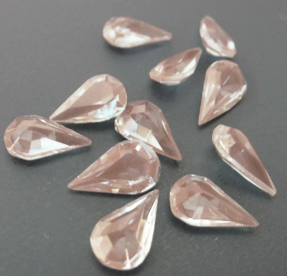 4 Rare Vintage Glass Rhinestones Pear Saphiret Gold TTC PB 10x6mm E6-3E - Image 4 of 4