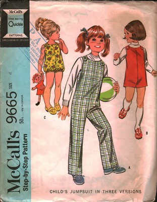 9665 Vintage McCalls SEWING Pattern Girls 1960s Jumpsuit Three Versions ...