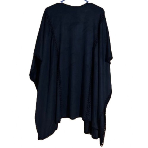 Chico's Women’s Faux Suede Navy Crochet Ruana Open Front Poncho/Wrap Sz-S/M - Picture 9 of 9