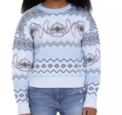 Disney Stitch Girls Metallic Lurex Holiday Sweater COLOR BLUE NEW Size XS 4-5 - Picture 1 of 5
