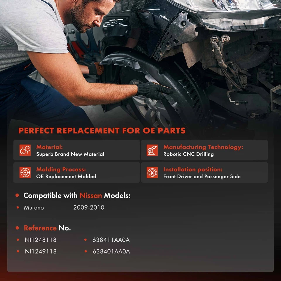 Revestimientos interiores HDPE de reducción de ruido delantero 2 piezas para Nissan Murano 2009-2010 Foto 2 de 4