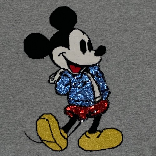 Mickey Mouse Hoodie Sweater Gap Kids Disney Sequined Sz XL Heathered Gray Bling - Picture 2 of 6