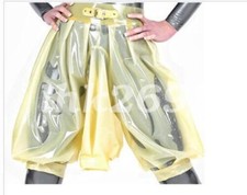 Latex Rubber Knee-length Pant Transparent Short with Urine Gag Size S-XXL
