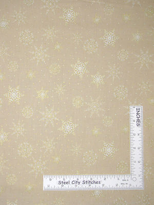 Christmas Snowflakes Ecru Gold Gild Cotton Fabric QT 23943-E Old St Nick - Yard