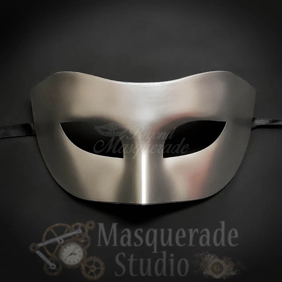 Mens Eye Mask Phantom of the Opera Venetian Minimalist Masquerade Mask [Silver] - Image 2 of 4