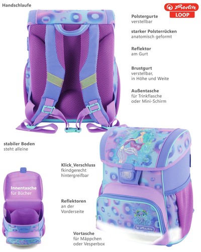 Tornister Mädchen Herlitz Loop Plus 8 Teile Set Ranzen 6201 Mystic Mermaid efk v - Bild 8 von 23