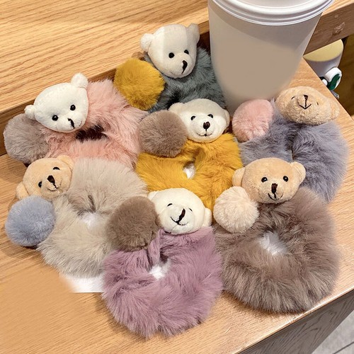 1X Cute Little Bear Plush Hair Ring Scrunchie Elastic Hair Ties Hair Accessorie^ - Picture 4 of 19