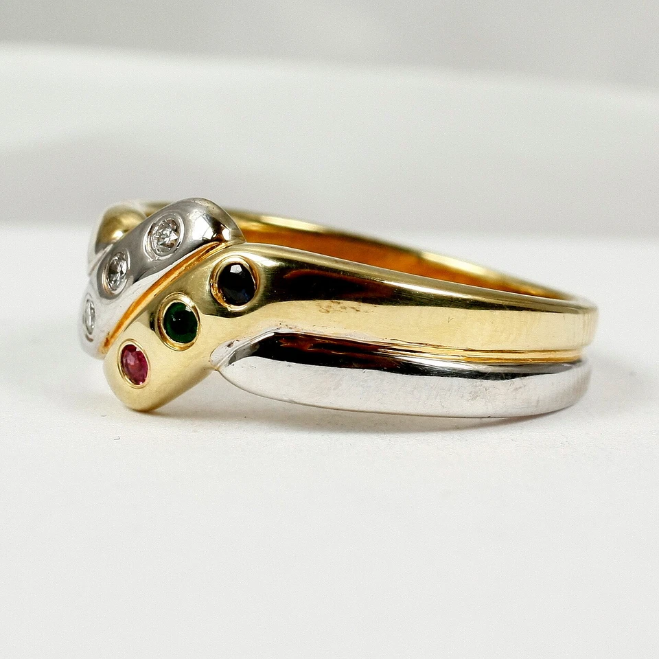 Ring in 585 Gold 14 Karat Rubin, Saphir, Smaragd, Brill.0,06 ct. mehrfarbig - Bild 3 von 4