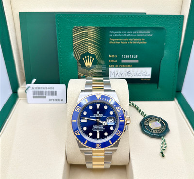 May 2026 Rolex Submariner 126613LB Bluesy 41mm Blue 18k Gold Steel Box Paper