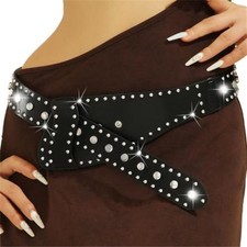 Punk Rivet Wide Leather Waist Belt Chunky Statement Belt Black Women