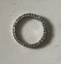 Sterling Silver DESIGNER Faux Diamond Pave Circle Necklace Pendant 2 Gram EUC